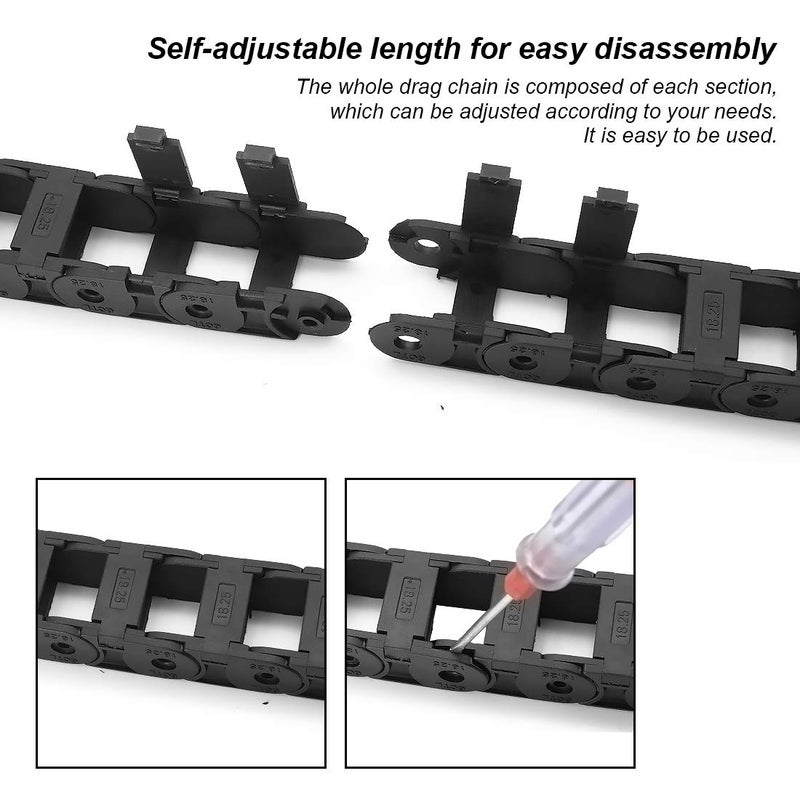 LMioEtool Pack of 2, R38 18mm x 25mm(Inner H x Inner W) Black Plastic Cable Wire Carrier Drag Chain 1M Length for CNC, with End Connectors - Bridge Type (Inner Side openable) - Image 5